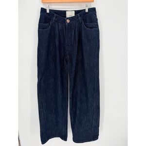 One Teaspoon Women Dark Indigo Wide Leg Pleated Button Fly Jeans Size 26 NWT